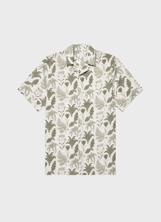 Mens Leaf Print Camp Collar Shirt In Ecru Ksmsht2009P Whhg