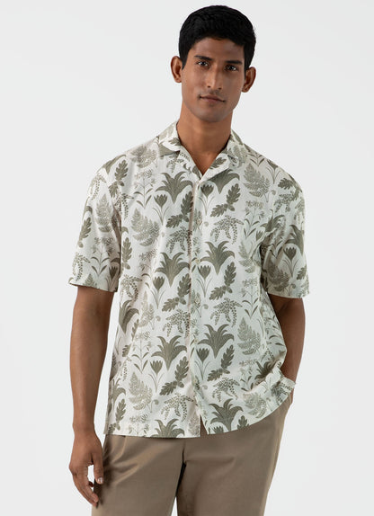 Mens Leaf Print Camp Collar Shirt In Ecru Ksmsht2009P Whhg