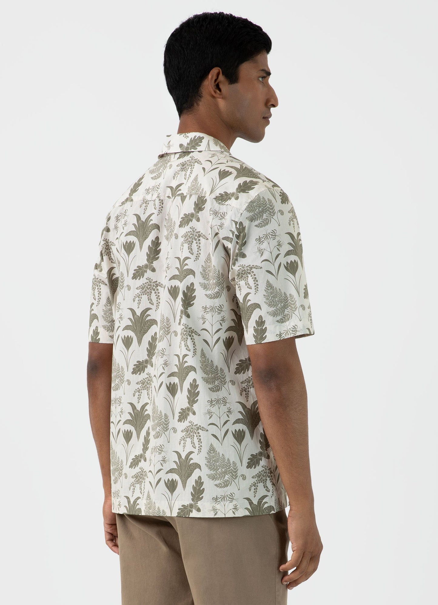 Mens Leaf Print Camp Collar Shirt In Ecru Ksmsht2009P Whhg
