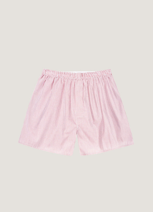 Mens Poplin Cotton Boxer Short In White Red Pinstripe Mbox4700 Staz