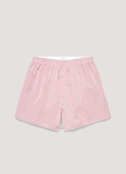 Mens Poplin Cotton Boxer Short In White Red Micro Gingham