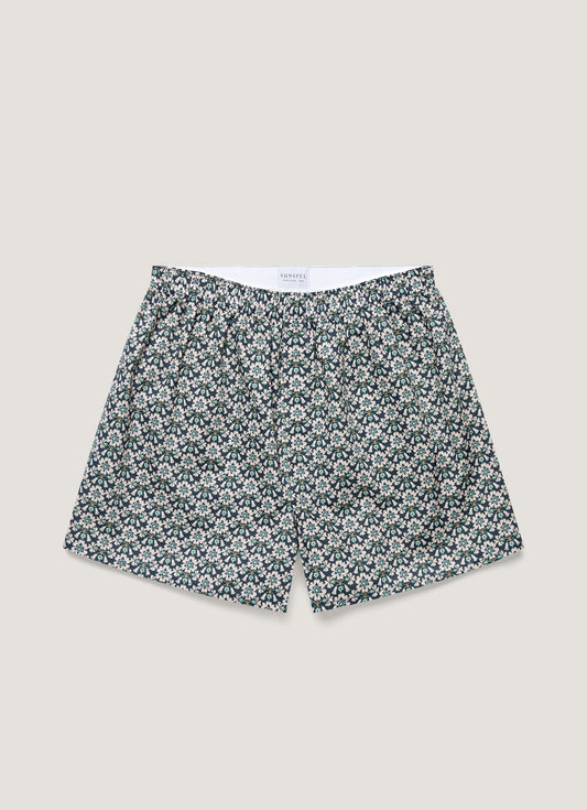 Mens Classic Boxer Shorts In Liberty Fabric In Navy White Macsen Mbox4701L Buwi