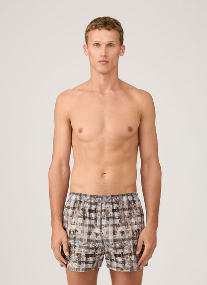 Mens Classic Boxer Shorts In Liberty Fabric In Grey Archive Gingham Mbox4701L Gyfh