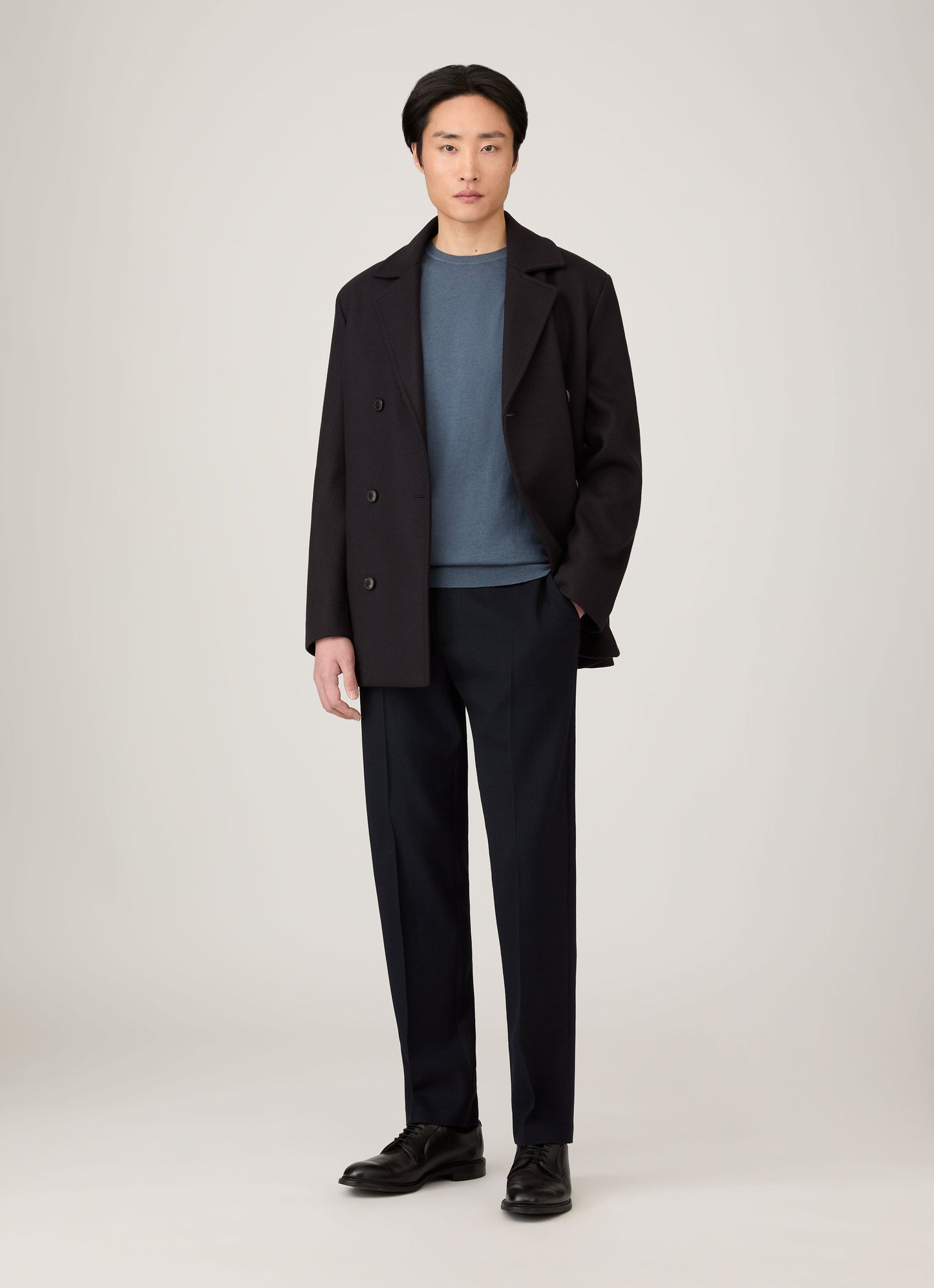 Mens Boiled Wool Pea Coat In Navy Mcoa7335 Buaa