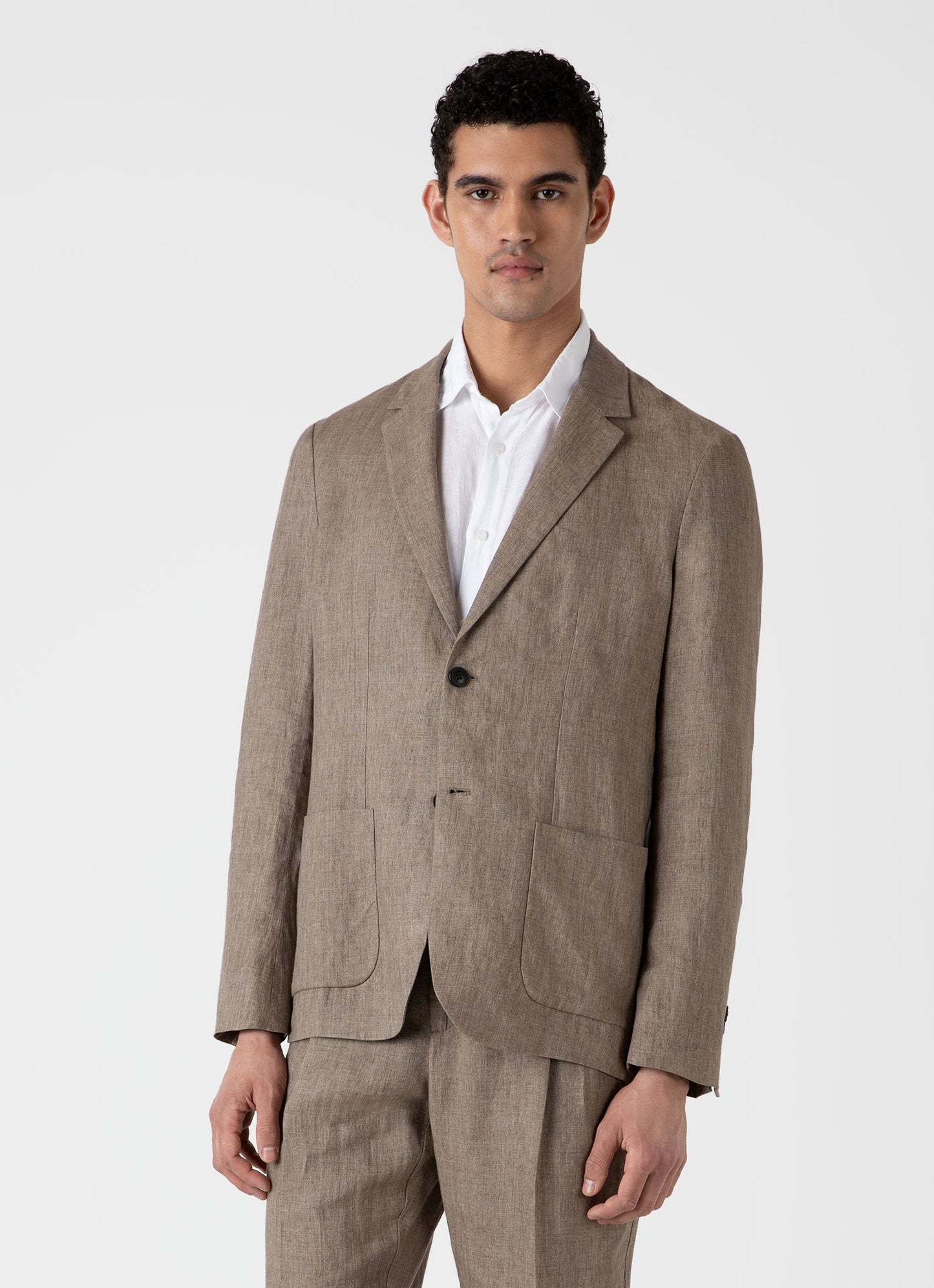 Mens Linen Unstructured Blazer In Dark Sand Mjac7075 Brey