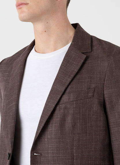 Mens Silk Linen Wool Blazer In Dark Sand Mjac7146 Brey