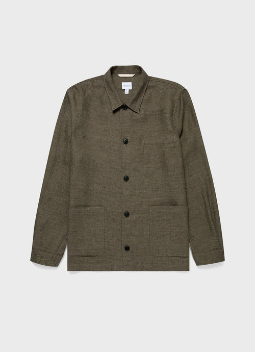 Mens Cotton Linen Twill Twin Pocket Jacket In Khaki Mjac7166 Gngy