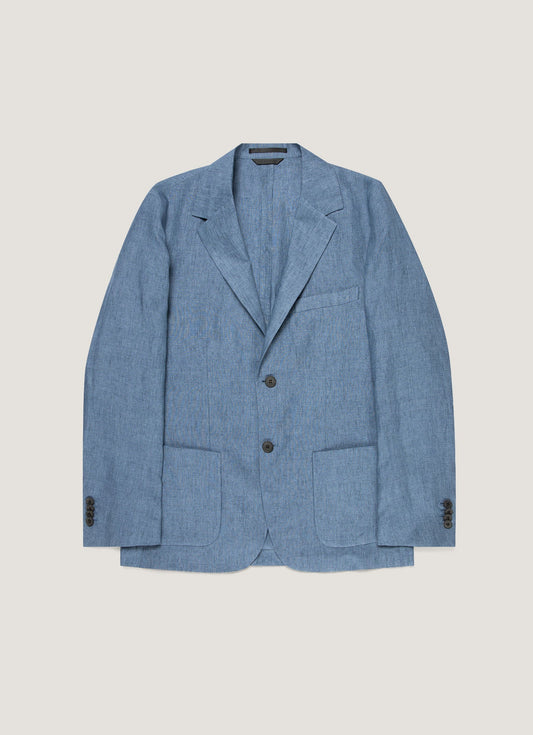 Mens Linen Blazer In Soft Denim Melange Mjac7186 Buwd