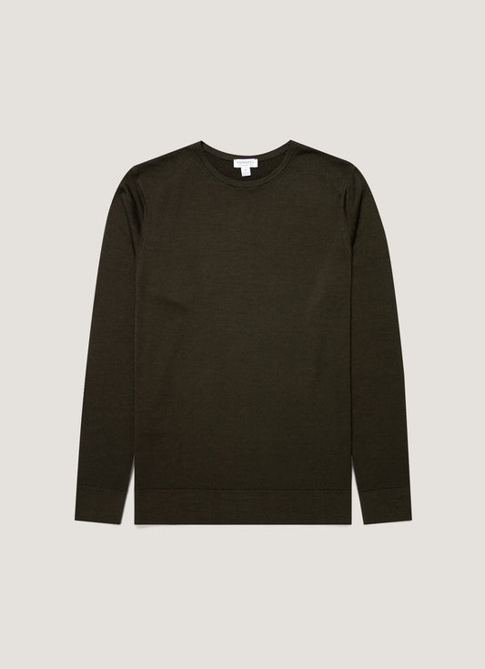 Mens Extra Fine Merino Crew Neck In Dark Green Mjum8058 Gnin
