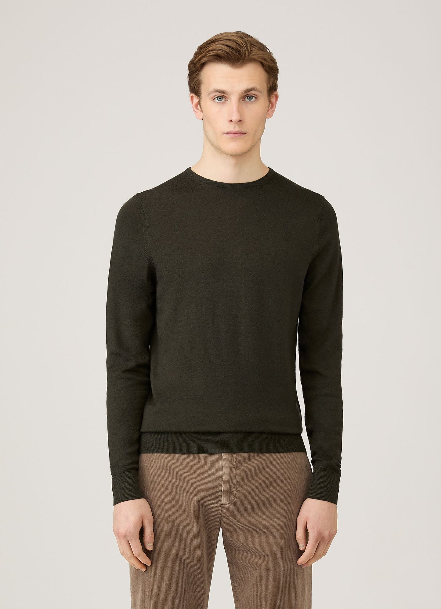 Mens Extra Fine Merino Crew Neck In Dark Green Mjum8058 Gnin