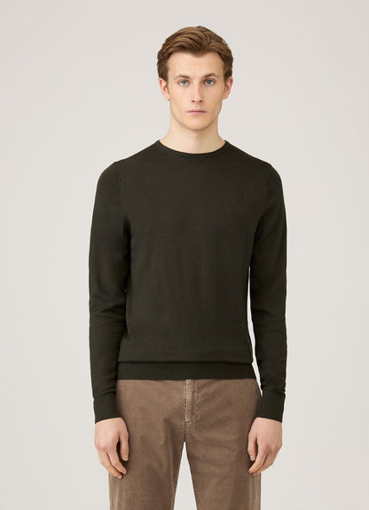 Mens Extra Fine Merino Crew Neck In Dark Green Mjum8058 Gnin