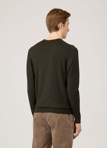 Mens Extra Fine Merino Crew Neck In Dark Green Mjum8058 Gnin