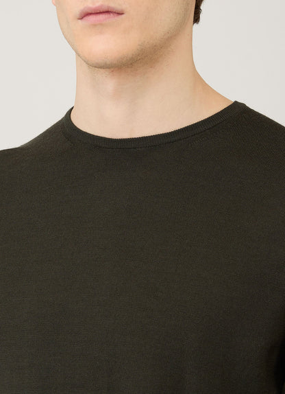 Mens Extra Fine Merino Crew Neck In Dark Green Mjum8058 Gnin