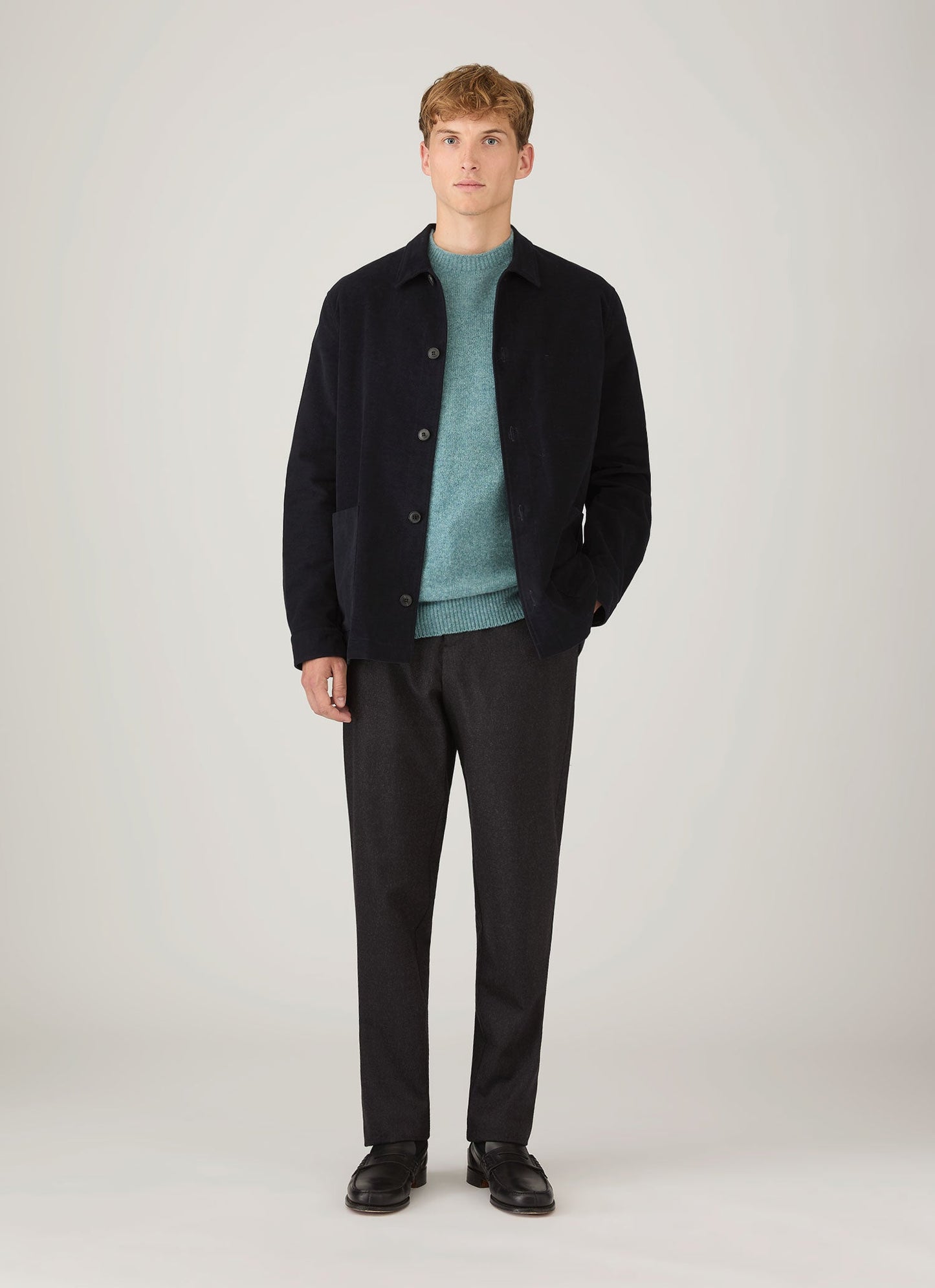 Mens Lambswool Crew Neck Jumper In Steel Green Mjum8066 Gniu