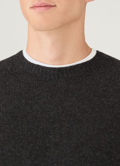 Mens Lambswool Crew Neck Jumper In Charcoal Melange Mjum8066 Gyad