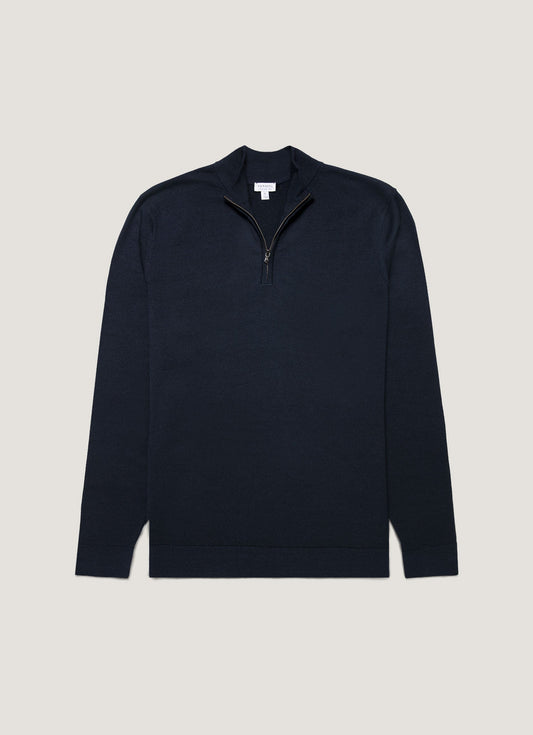 Mens Extra Fine Merino Zip Neck In Navy Mjum8116 Buaa