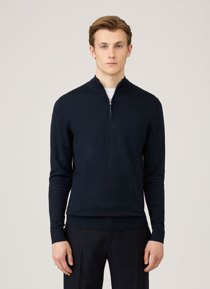 Mens Extra Fine Merino Zip Neck In Navy Mjum8116 Buaa
