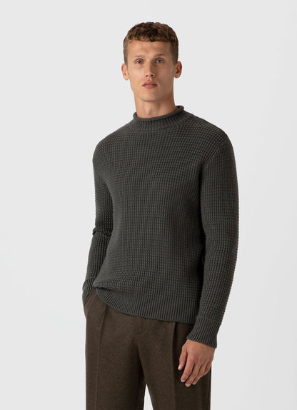 Mens Merino Fisherman Jumper In Khaki Mjum8185 Gngy