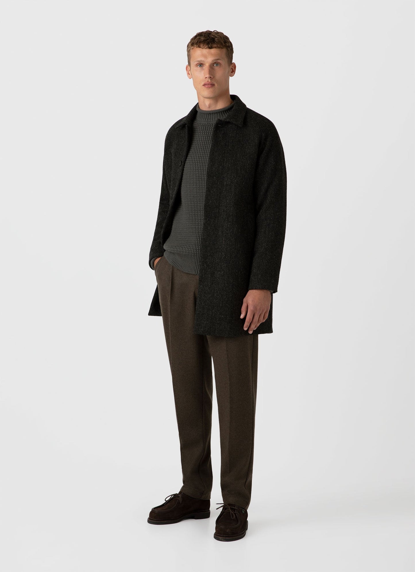 Mens Merino Fisherman Jumper In Khaki Mjum8185 Gngy