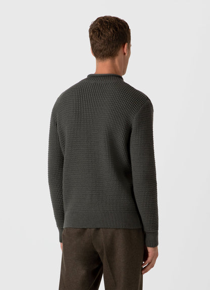 Mens Merino Fisherman Jumper In Khaki Mjum8185 Gngy