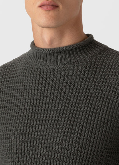 Mens Merino Fisherman Jumper In Khaki Mjum8185 Gngy