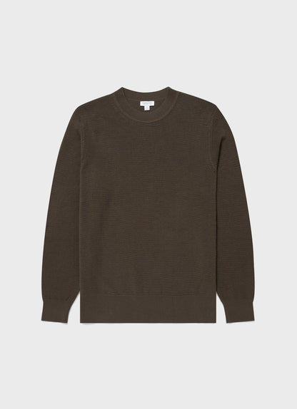 Mens Waffle Stitch Crew Neck Jumper In Khaki Mjum8231 Gngy