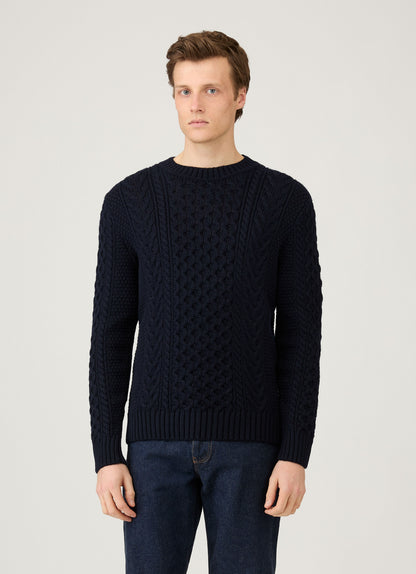 Mens Cable Knit Jumper In Navy Mjum8286 Buaa