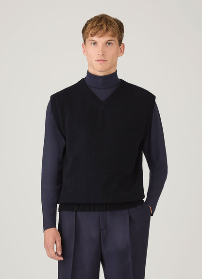 Men's Lambswool Vest in Dark Navy Mouline