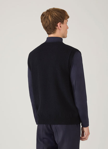 Men's Lambswool Vest in Dark Navy Mouline
