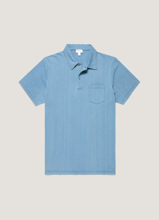 Mens Riviera Polo Shirt In Mid Indigo Wash Mpol1026D Buvz