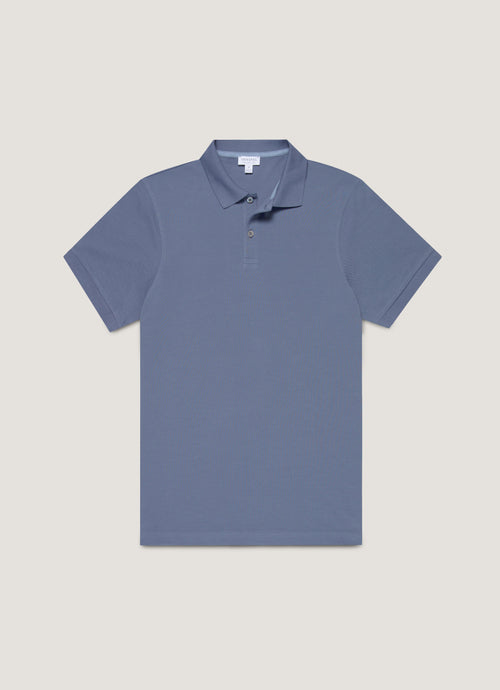 Mens Pique Polo Shirt In Selvedge Blue Mpol1028 Buwf