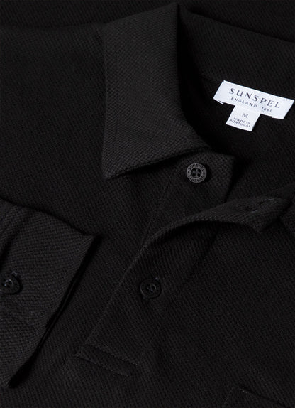 Mens Cotton Riviera Long Sleeve Polo Shirt In Black