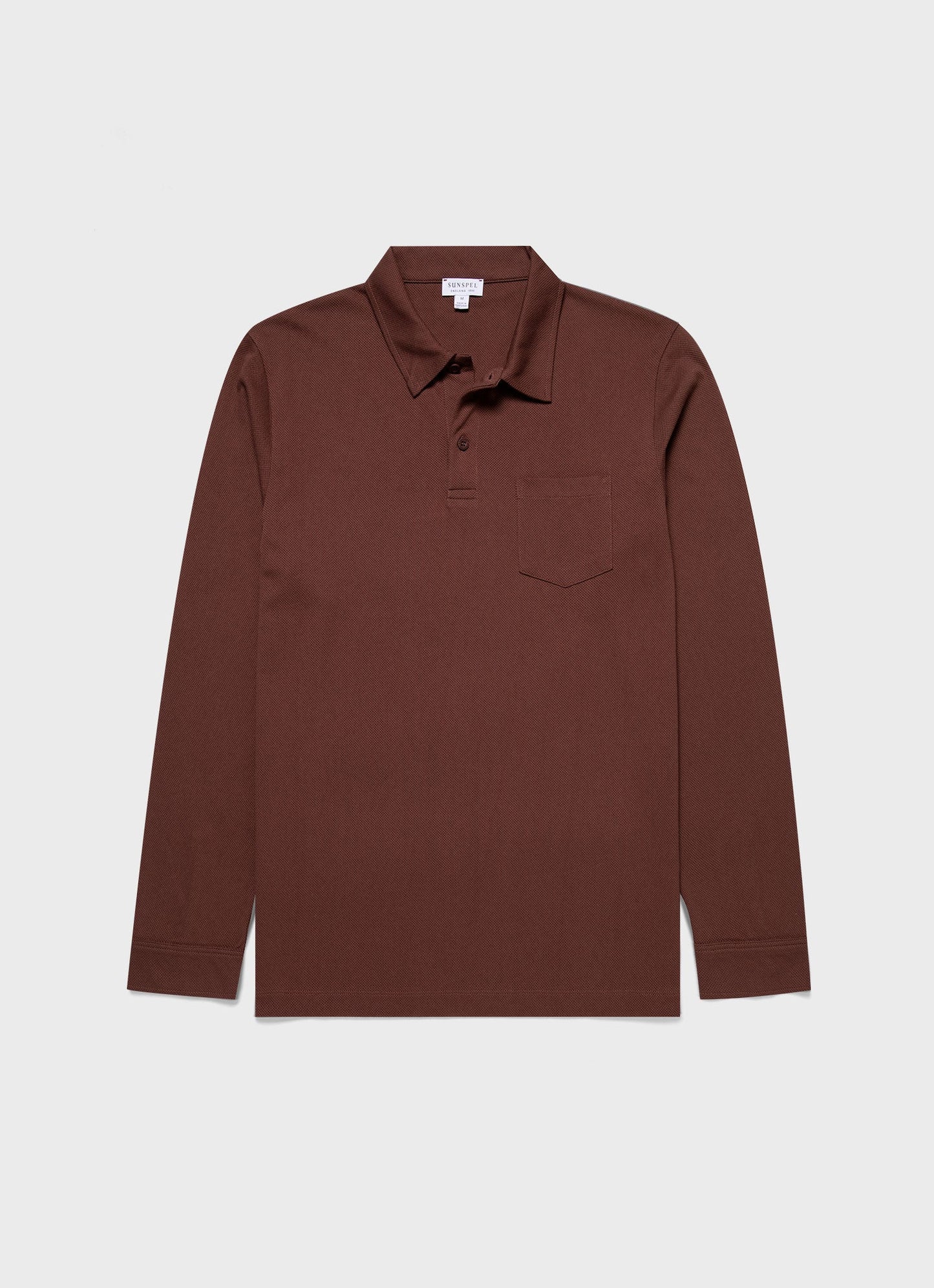 Mens Long Sleeve Riviera Polo Shirt In Cocoa Brown Mpol1031 Brfn