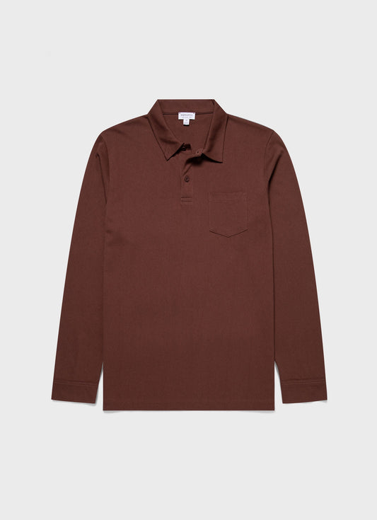 Mens Long Sleeve Riviera Polo Shirt In Cocoa Brown Mpol1031 Brfn