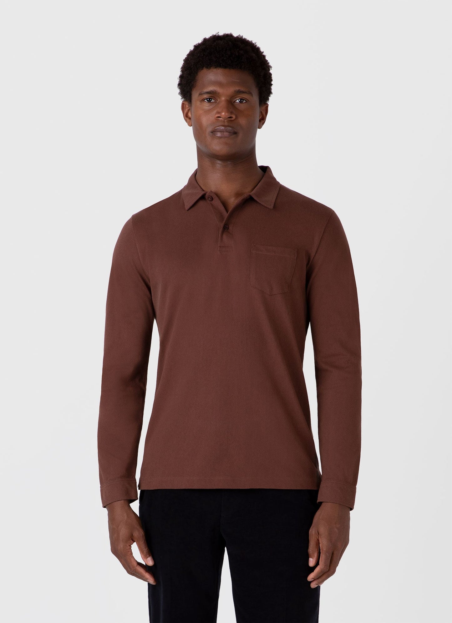 Mens Long Sleeve Riviera Polo Shirt In Cocoa Brown Mpol1031 Brfn