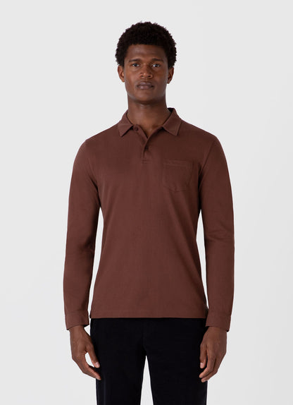 Mens Long Sleeve Riviera Polo Shirt In Cocoa Brown Mpol1031 Brfn