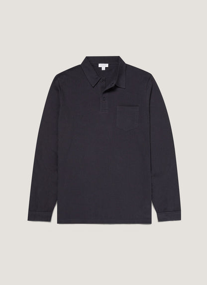 Mens Cotton Riviera Long Sleeve Polo Shirt In Navy