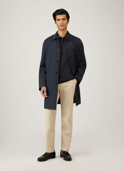 Mens Cotton Riviera Long Sleeve Polo Shirt In Navy