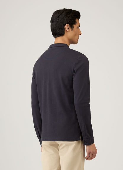 Mens Cotton Riviera Long Sleeve Polo Shirt In Navy