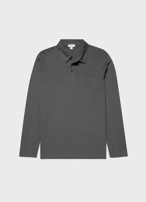 Mens Long Sleeve Riviera Polo Shirt In Drill Green Mpol1031 Gnhv