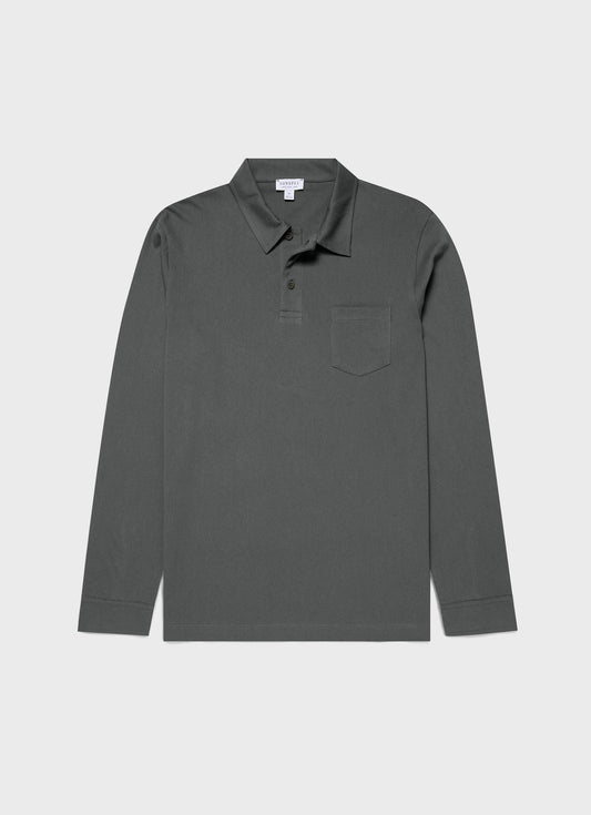 Mens Long Sleeve Riviera Polo Shirt In Drill Green Mpol1031 Gnhv
