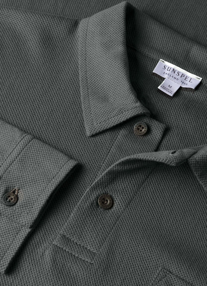 Mens Long Sleeve Riviera Polo Shirt In Drill Green Mpol1031 Gnhv