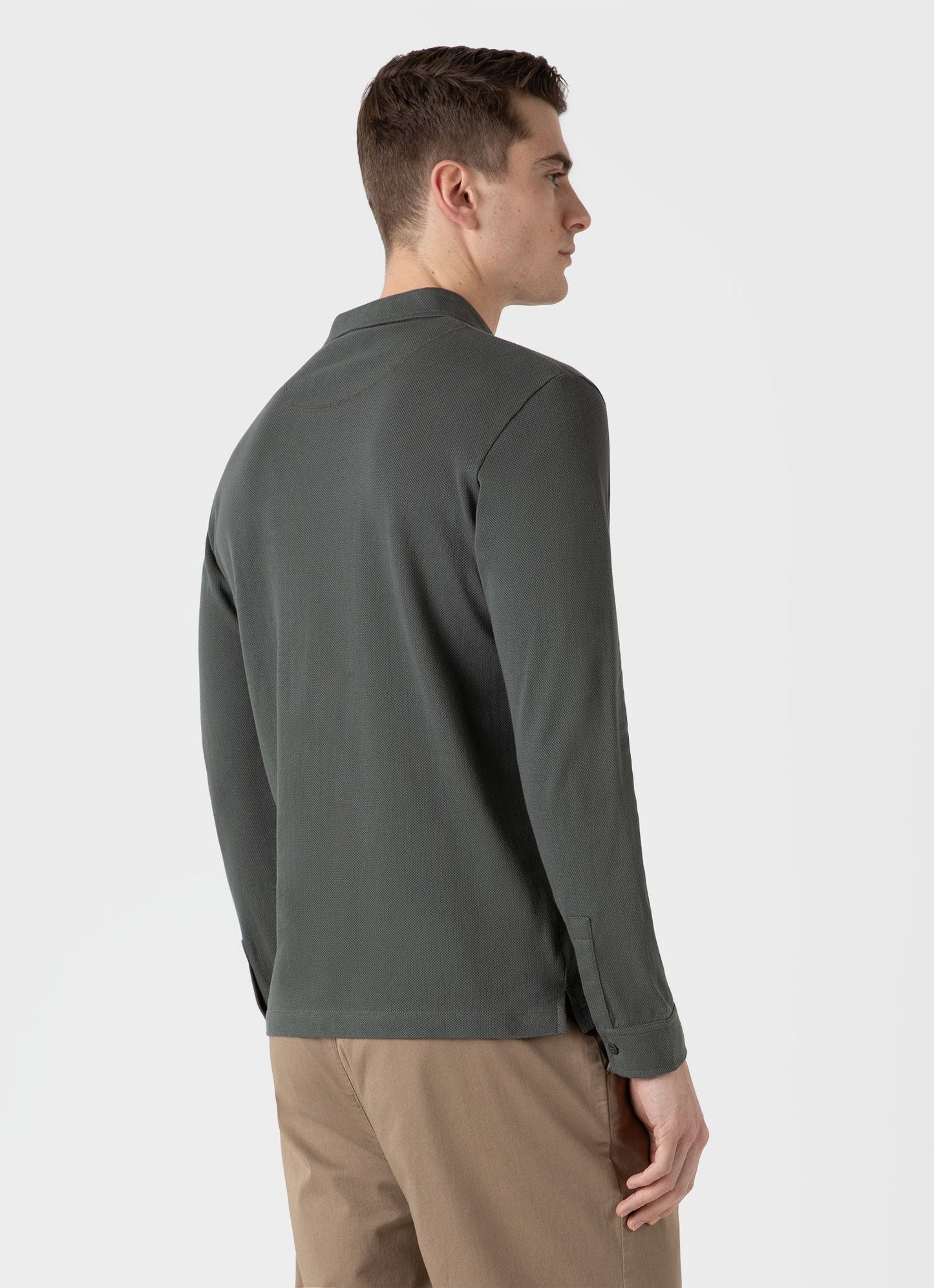 Mens Long Sleeve Riviera Polo Shirt In Drill Green Mpol1031 Gnhv