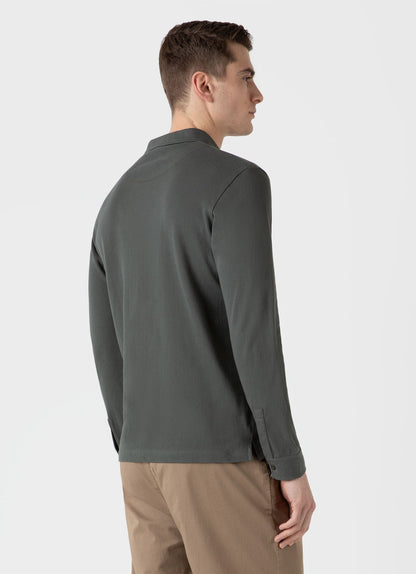 Mens Long Sleeve Riviera Polo Shirt In Drill Green Mpol1031 Gnhv