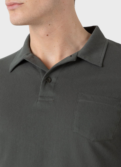 Mens Long Sleeve Riviera Polo Shirt In Drill Green Mpol1031 Gnhv