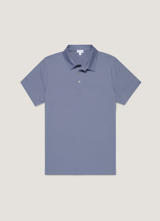 Mens Classic Jersey Polo Shirt In Selvedge Blue Mpol1052 Buwf
