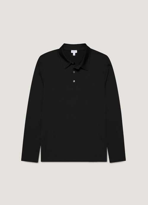 Mens Long Sleeve Classic Jersey Polo Shirt In Black Mpol1054 Bkaa