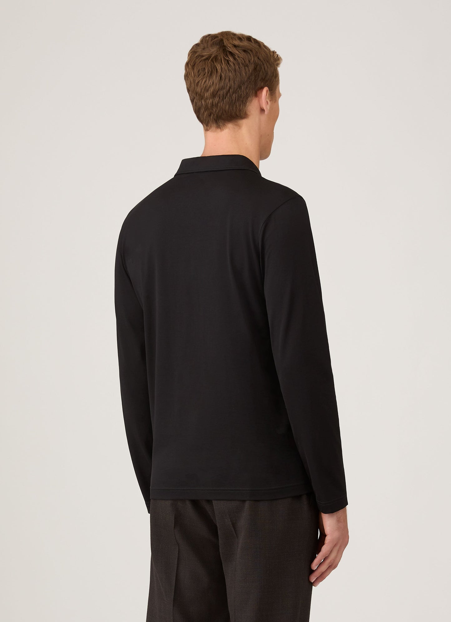 Mens Long Sleeve Classic Jersey Polo Shirt In Black Mpol1054 Bkaa