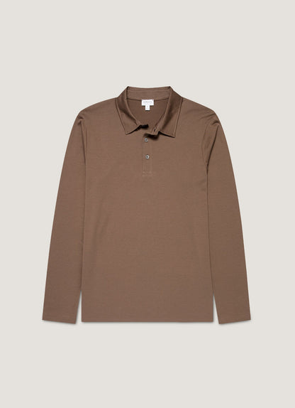 Mens Long Sleeve Classic Jersey Polo Shirt In Bark Mpol1054 Brgc