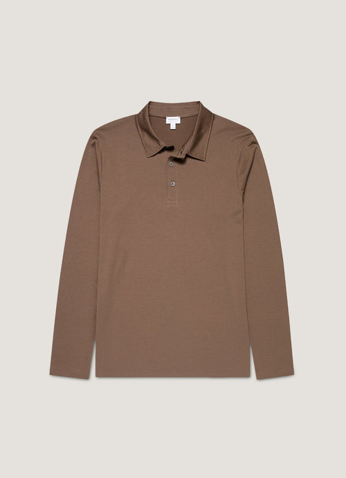 Mens Long Sleeve Classic Jersey Polo Shirt In Bark Mpol1054 Brgc
